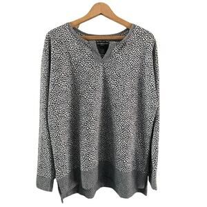 Liz Claiborne‎ Sport Black White Animal Print V-Nitch Pullover Sweatshirt Sz L